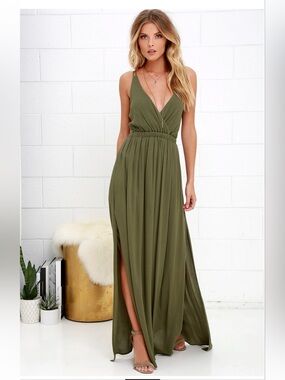 Lulus Lost in Paradise Olive Green Maxi Dress - XS